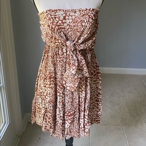 NWT Strapless tie front brown and white dress